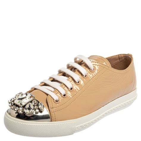 miu miu crystal-embellished cap-toe sneakers|Miu Miu Crystal Embellished Sneakers .